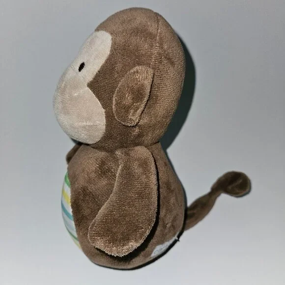 Carter's Monkey Plush Weighted Rattle Chime Wobble Blue Ears Yellow Stripes 2015